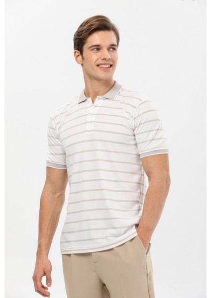 Erkek Petek Dokulu Çizgili Polo Yaka T-Shirt