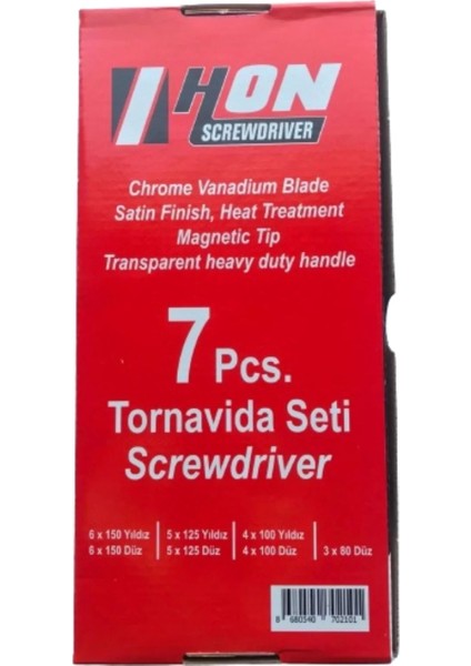 Hon Screwdriver Düz ve Yıldız Tornavida Seti 7 Parça