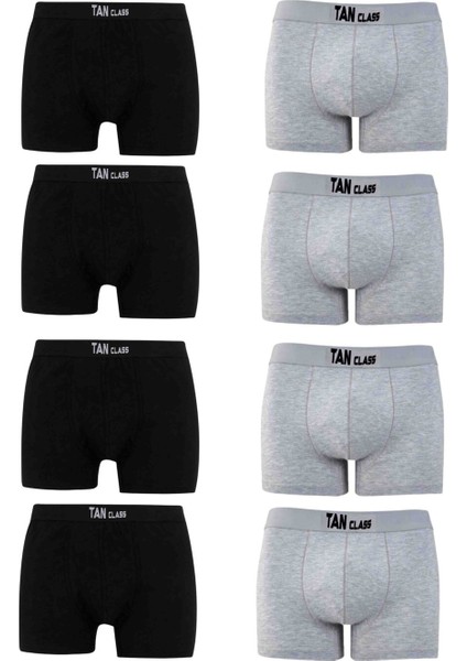 Erkek Likralı 8 Adet Siyah-Gri Karşık Premium 1.kalite Pamuklu Penye Esnek Kumaş Boxer Baksır