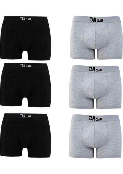 Erkek Likralı 6 Adet Siyah-Gri Karşık Premium 1.kalite Pamuklu Penye Esnek Kumaş Boxer Baksır