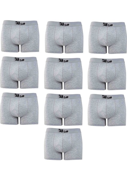 Erkek Likralı 10 Adet Gri Premium 1.kalite Pamuklu Penye Esnek Kumaş Boxer Baksır