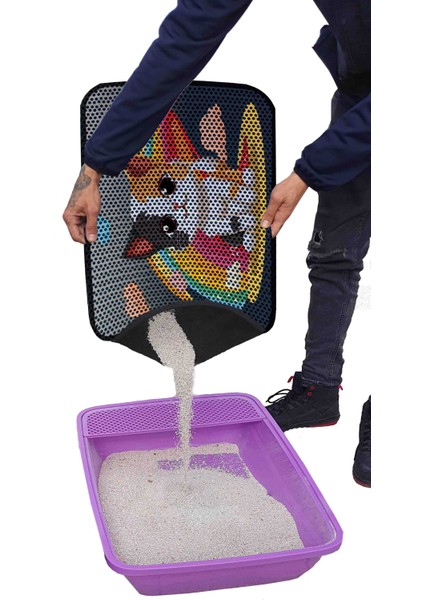 Büyük Boy Elekli Tuvalet Önü Desenli Kedi Kumu Paspası 60 x 80 cm