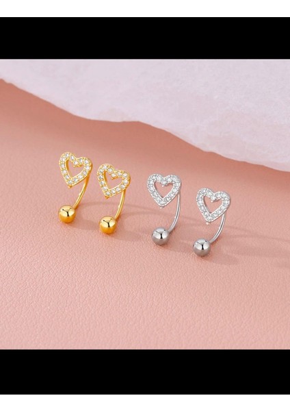 Zirkon Taşlı Kalpli 1 Adet Kulak Memesi Helix Tragus Rook Uyumlu Piercing Küpe