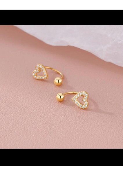 Zirkon Taşlı Kalpli 1 Adet Kulak Memesi Helix Tragus Rook Uyumlu Piercing Küpe