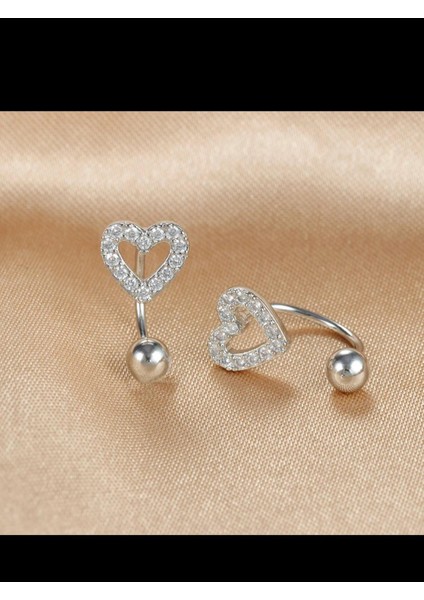 Zirkon Taşlı Kalpli 1 Adet Kulak Memesi Helix Tragus Rook Uyumlu Piercing Küpe