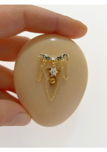 316L Cerrahi Çelik Üstten Takmalı Sallantılı Zirkon Taşlı Göbek Piercingi