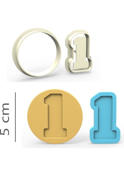 1 Rakam Kurabiye, Bisküvi, Kolye Ucu, Mühür Kalıp Seti - 5 cm