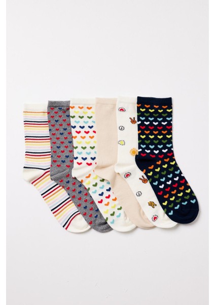 Kadın 6'lı Paket Kapli Desenli Soket Çorap fiyatları