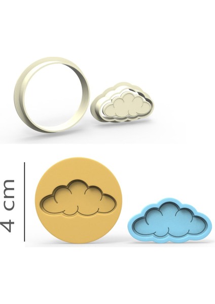 Bulut Kurabiye, Bisküvi, Kolye Ucu, Mühür Kalıp Seti - 4 cm