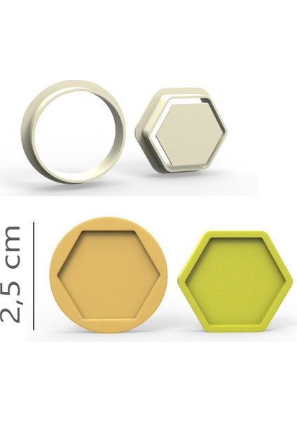 Altıgen Kurabiye, Bisküvi, Kolye Ucu, Mühür Kalıp Seti - 2,5 cm