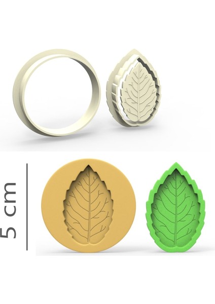 Gül Yaprak Kurabiye, Bisküvi, Kolye Ucu, Mühür Kalıp Seti - 5 cm