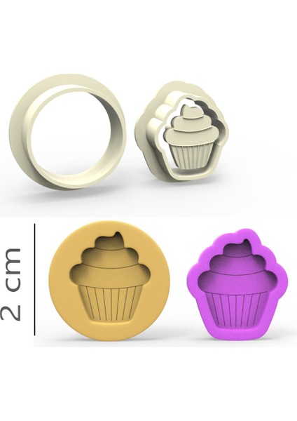 Cupcake Kurabiye, Bisküvi, Kolye Ucu, Mühür Kalıp Seti - 2 cm