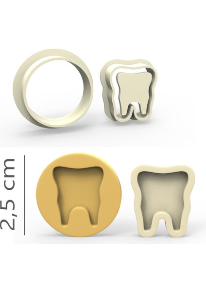 Diş Kurabiye, Bisküvi, Kolye Ucu, Mühür Kalıp Seti - 2,5 cm