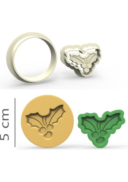 Yılbaşı Yaprak Kurabiye, Bisküvi, Kolye Ucu, Mühür Kalıp Seti - 5 cm