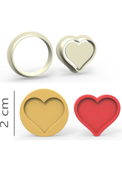 Kalp Kurabiye, Bisküvi, Kolye Ucu, Mühür Kalıp Seti - 2 cm