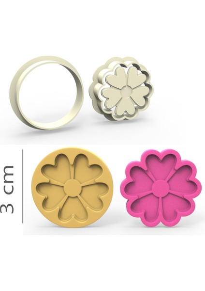 Kalpli Çiçek Kurabiye, Bisküvi, Kolye Ucu, Mühür Kalıp Seti - 3 cm