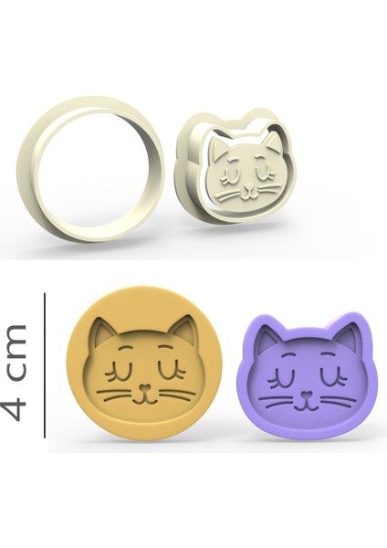 Kedi Kurabiye, Bisküvi, Kolye Ucu, Mühür Kalıp Seti - 4 cm