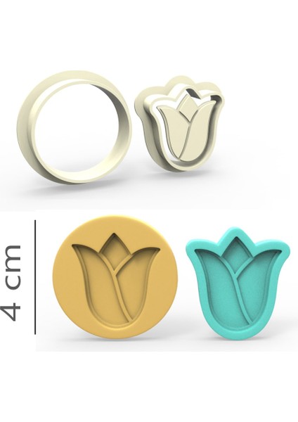 Lale Kurabiye, Bisküvi, Kolye Ucu, Mühür Kalıp Seti - 4 cm