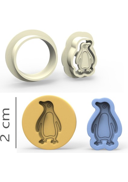 Penguen Kurabiye, Bisküvi, Kolye Ucu, Mühür Kalıp Seti - 2 cm