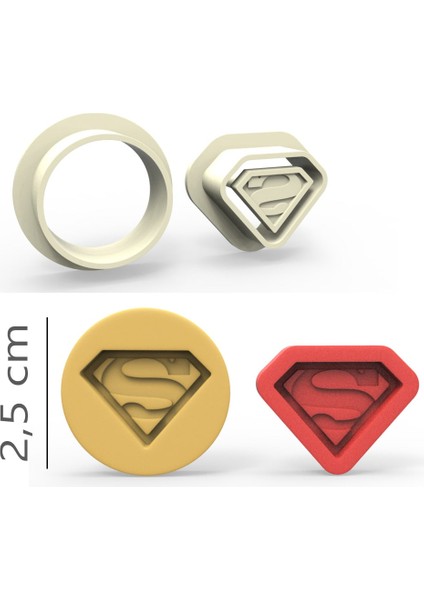 Superman Kurabiye, Bisküvi, Kolye Ucu, Mühür Kalıp Seti - 2,5 cm