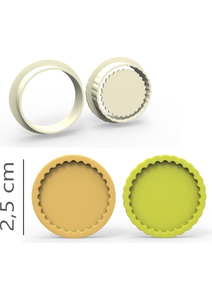 Tırtıklı Yuvarlak Kurabiye, Bisküvi, Kolye Ucu, Mühür Kalıp Seti - 2,5 cm