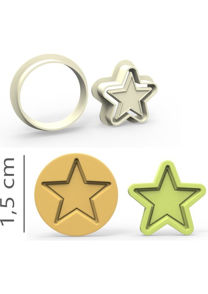 Yıldız Kurabiye, Bisküvi, Kolye Ucu, Mühür Kalıp Seti - 1,5 cm