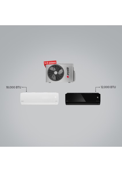 A++ 18000 BTU + 12000 BTU İç ünite (1 adet Dış ünite + 2 adet İç Ünite) 1+2 Dış Multi Inverter Klima