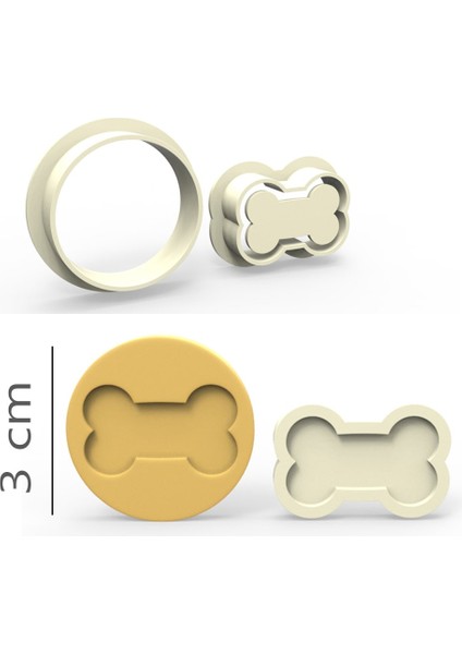 Kemik Kurabiye, Bisküvi, Kolye Ucu, Mühür Kalıp Seti - 3 cm
