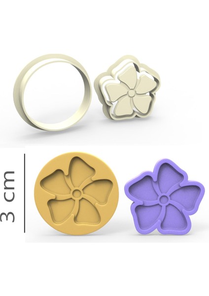 Pervane Çiçek Kurabiye, Bisküvi, Kolye Ucu, Mühür Kalıp Seti - 3 cm