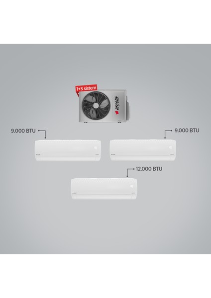 ZM18103 A++ 9+9+12 BTU Iç - 18000 BTU 1+3 Multi Inverter Klima