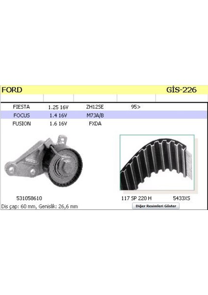 Eksantrik Gergi Kiti GİS226 Fıesta 1.25 16V 1039422 Gold