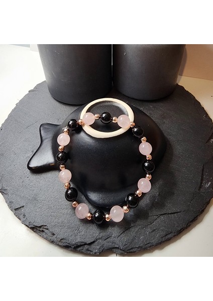 Pembe Kuvars ve Siyah Turmalin Orjinal Doğal Taş Kadın Bileklik / Aşk, Sevgi ve Koruma Bilekliği fiyatları
