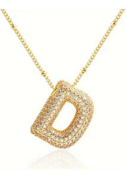 Taş Işlemeli Balon Harf Gold-Sarı. D Harfi