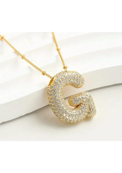 Taş Işlemeli Balon Harf Gold-Sarı. G Harfi