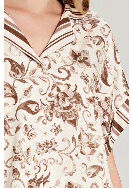 Kadın Kısa Kol Önden Düğmeli Dokuma Kahve Pijama Takım C7T1N0O5
