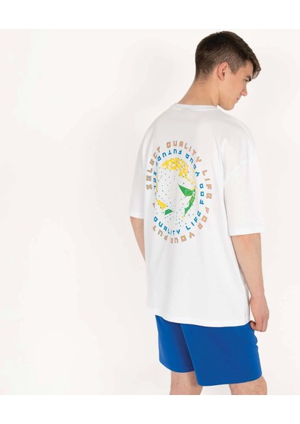 Oversized Select Baskılı Erkek Beyaz T-Shirt fırsatları