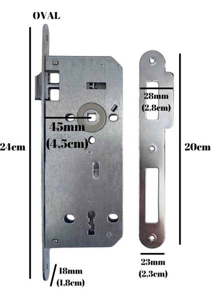 Oval 45MM Gömme Iç Kapı Oda Kilidi (ODA)(18MMX45MM)