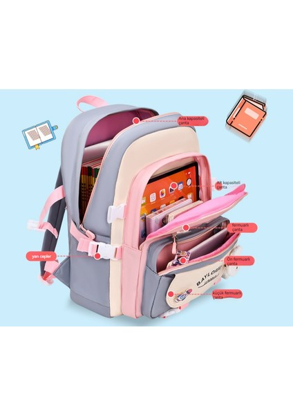 Kız Ortaokul Okul Çantası / Kore Sevimli Ilköğretim Okulu Sırt Çantası / Lise Büyük Kapasiteli Ins Çift Omuz Çantası Y255 (Yurt Dışından) fiyatları