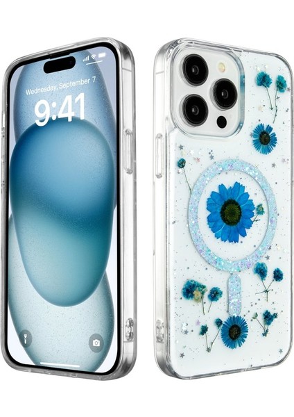 iPhone 12 Pro Kılıf Daisy Simli Çiçek Desenli Magsafeli Kapak