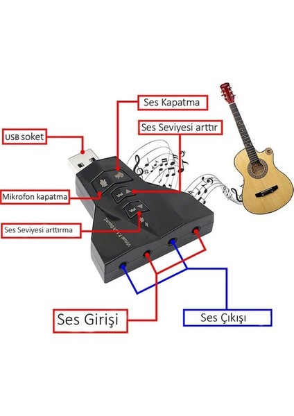 2100 USB Harici Ses Kartı 7 Kanal Mikrofon Giriş Destegi