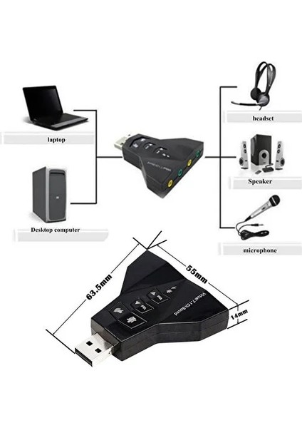 2100 USB Harici Ses Kartı 7 Kanal Mikrofon Giriş Destegi