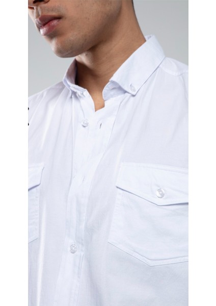 Erkek Çift Cep Kapaklı Slim Fit %100 Pamuk Gömlek