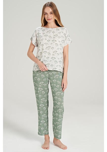 Kadın Kısa Kol Dokuma Yeşil Pijama Takım C7T0N0O5 modelleri