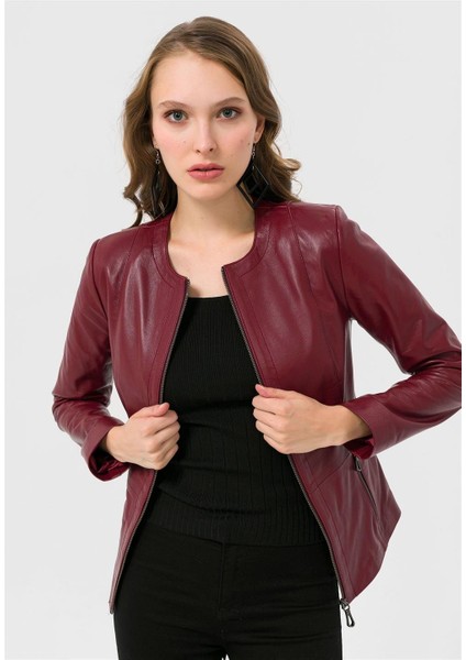 Kadın Deri Ceket - Bordo modelleri