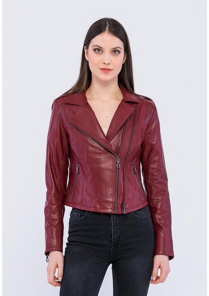 Kadın Deri Ceket - Bordo modelleri