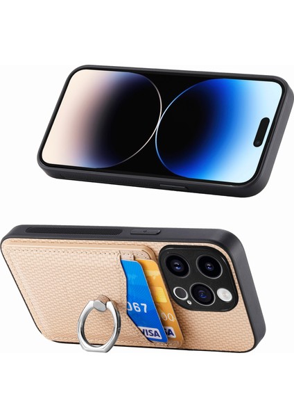 C1-8 iPhone 13 Pro Max Kickstand Kılıf Deri+Pc+Tpu Kart Tutucu Telefon Kılıfı - Kayısı (Yurt Dışından)