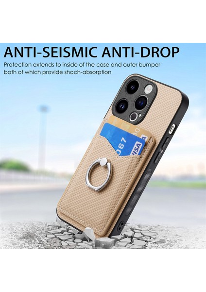 C1-8 iPhone 13 Pro Max Kickstand Kılıf Deri+Pc+Tpu Kart Tutucu Telefon Kılıfı - Kayısı (Yurt Dışından)