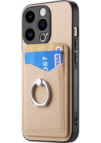 C1-8 iPhone 13 Pro Max Kickstand Kılıf Deri+Pc+Tpu Kart Tutucu Telefon Kılıfı - Kayısı (Yurt Dışından)