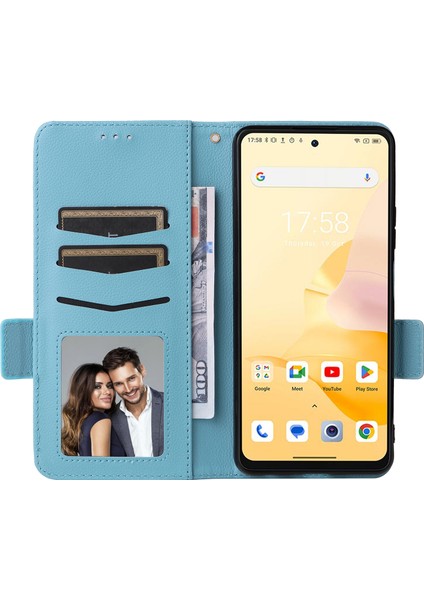 Blackview Shark 8 Için Kılıf Bilek Askılı Deri Folyo Standlı Telefon Kılıfı - Mavisi (Yurt Dışından)