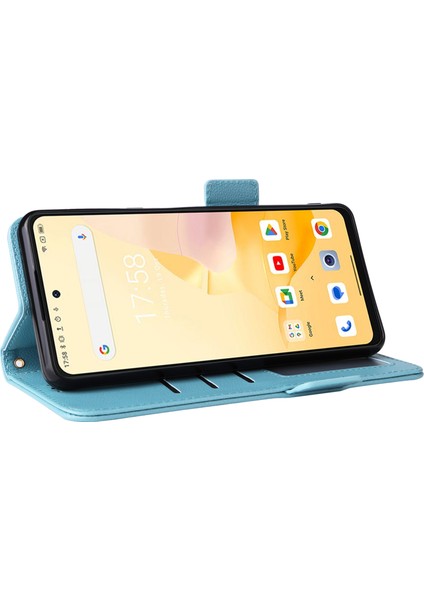 Blackview Shark 8 Için Kılıf Bilek Askılı Deri Folyo Standlı Telefon Kılıfı - Mavisi (Yurt Dışından)